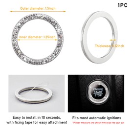 Kewucn Bling Crystal Double Rhinestone Car Engine Start Decoration Ring, Sparkling Push Start Button Sticker, Key Ignition & Knob Ring Decoration, Bling Car Interior Accessory(White)