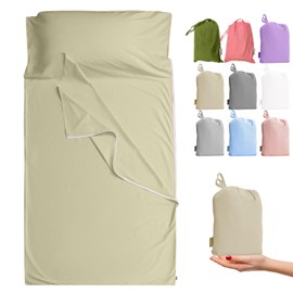 Cozysilk Brand - GANNAFEE Cotton Sleeping Bag Liner with Zipper - 100% Cotton Travel Sheet Sleep Sack Adult - Travel Sleeping Bag for Hotels Camping Hiking (Single - 33.5 x 87 inch, Camel)