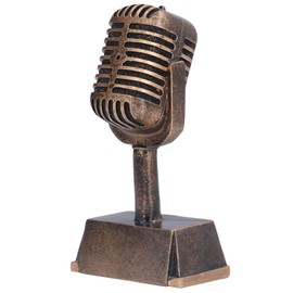 Outbit Golden Microphone Trophy - Classic Retro Style Resin Microphone Figurine with Stand, 3.5×1.9×6.4inch Vintage Microphone Prop Model for Decoration and Collection