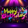HOMETITUTE Graffiti Neon Happy Birthday Banner Backdrop Neon Decorations For