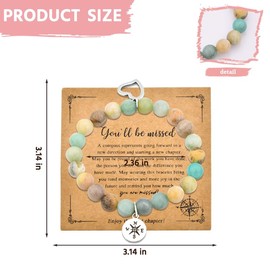 Going Away Gifts for Coworkers Collegue Natural Stone Bracelet for Women Men Leaving Farewell Gifts for Coworker Compass Bracelets Gift for Friends Retirement Goodbye Gift for Woman Coworkers