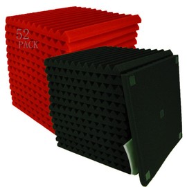 52 Pack Black red 1" x 12" x 12" Acoustic Wedge Studio Foam Sound Absorption Wall Panels