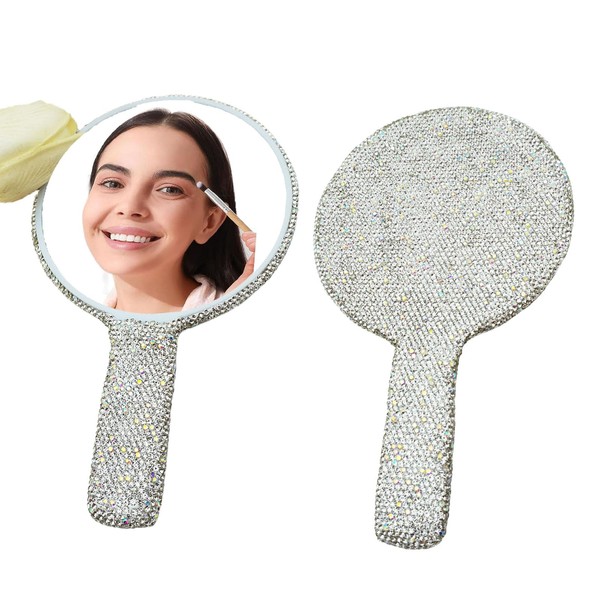 Frinnovan Rhinestone Round Handheld Mirror Cute Bling Travel Makeup Mirror