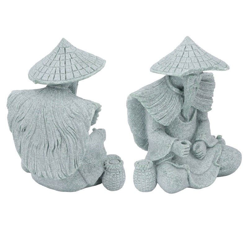 Fisherman Statue Sitting Fishing Old Man Figurine Small Desk Ornament