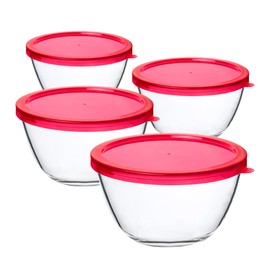 KOMUEE Glass Mixing Bowls with Lids Set, 4-Piece Nesting Kitchen Bowls for Salad, Serving, and Baking, Oven Safe Glass Bowls