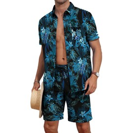 AIYINO Mens Hawaiian Shirt and Shorts Set Shiteshirts for Summer Holiday Mens Funky Beach Suits