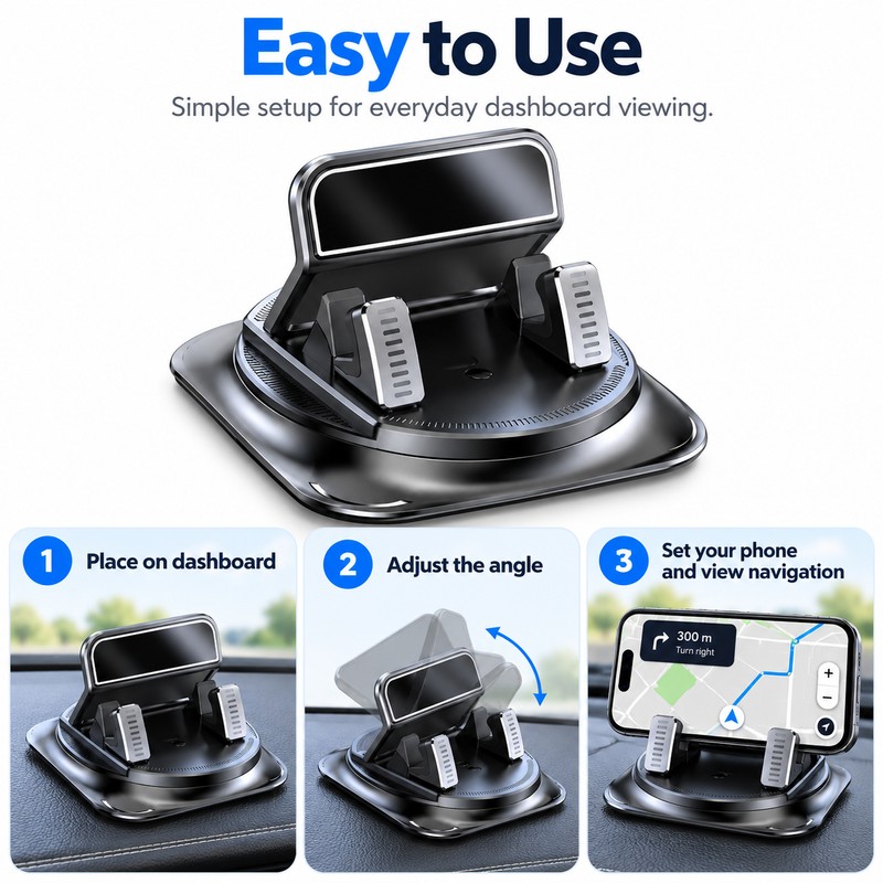 Universal Dashboard Phone Holder for Navigation – Non-Slip Silicone 360°