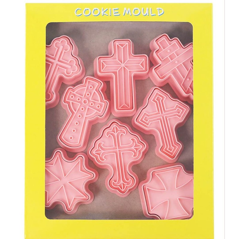 8 Pieces Cute Christian Cross Cookie Cutters Plastic Cookie Stamps