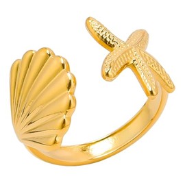Shell Starfish Ring Ocean Series Ring Irregular Ring Chunky Gold Rings for Women Adjustable Statement Ring Punk Jewellery (Starfish)
