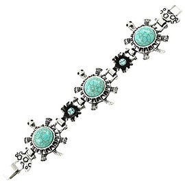 Arras Creations Fashion Trendy Turtle Antique Silver Turquoise Bracelet for Women / AZBRSEA197-AST