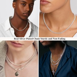 Weddinen Silver Chain for Men Boys 5mm Mens Boys Silver Chain Stainless Steel Cuban Link Chain for Men Kids Chain Necklace Jewelry Gifts for Him 18inch