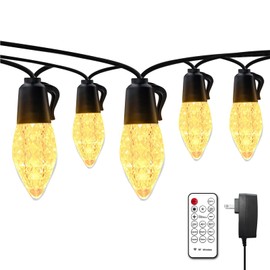 SANBEN LED String Lights Plug in, 50ft Strawberry Patio Lights Outdoor with Remote, IP65 Waterproof Outside Hanging Lights for Backyard Party Christmas -3000K