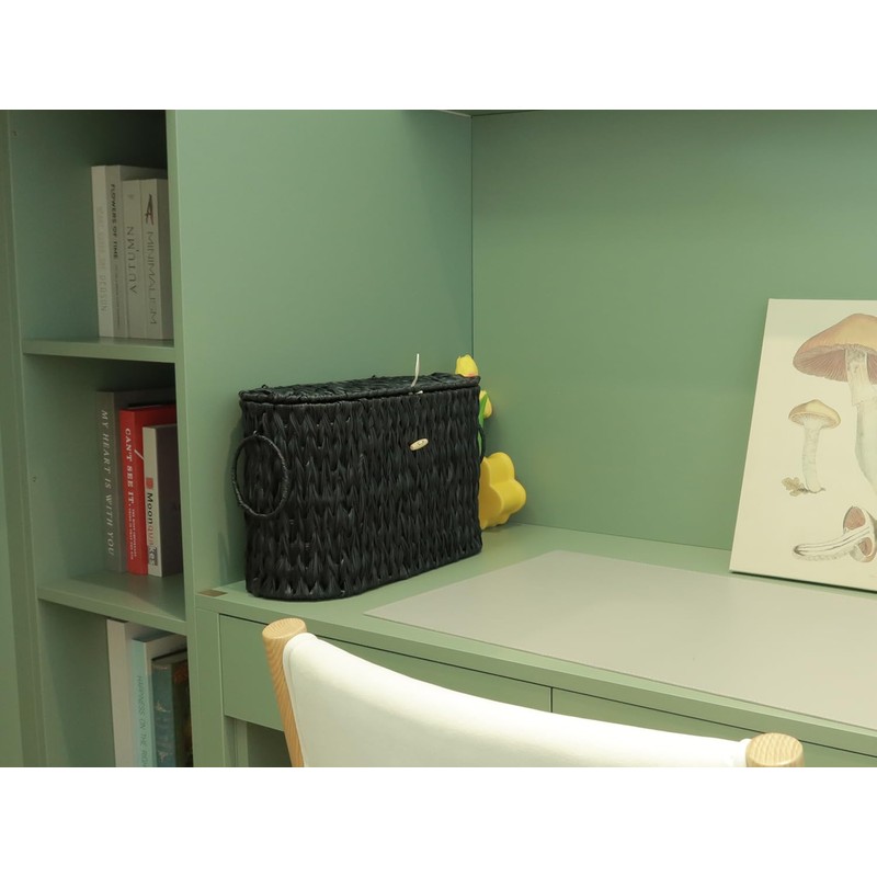 Coeusy Black Toilet Paper Basket with Lid,Wicker Toilet Paper Storage