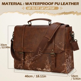 IGOLUMON Messenger Bag for Men 18 inch Vintage Leather Waterproof Laptop Briefcase Large Computer Laptop Bag Leather Satchel Bag Retro Shoulder Bag for Office Business Travel College, Brown