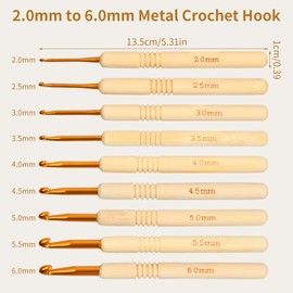 Crochet Hook, Crochet Needles Ergonomic Wooden Handles, Large Crochet Hook 9 Sizes (2.0 Mm to 6.0 Mm), for DIY Knitting and Crochet, Ideal for Beginners and Experts Alike