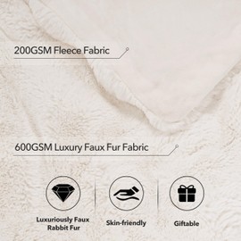 Touchat Luxury Faux Rabbit Fur Throw Blanket Twin Size for Couch,Super Heavy Warm Cozy Blanket for Sofa Bedroom Living Room,Ultra Soft Fluffy Reversible Plush Blanket for Home Decor Gifts,Cream White