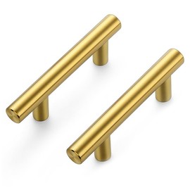 Ravinte Pack of 10 Gold Furniture Handles, T Bar Handles for Kitchen Cabinets, 64 mm Hole Centre, Cabinet Handles, Rustproof Stainless Steel Furniture Door Handles