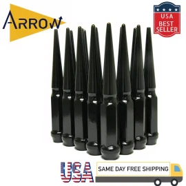 ARROW 32x 6" Extra Tall Black M14x1.5 Spike Lug Nuts & Key Fit Ram 2500 3500