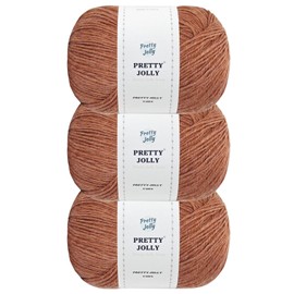Pretty Jolly 3 Skeins Soft Merino Wool Yarn - Soft & Warm, Finger Weight, Woolen Yarn for Crochet & Knitting, Total 150g / 555m (Caramel)