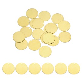QUARKZMAN Pack of 20 Brass Round Stamping Blanks DIY Label Tags 20 mm / 0.79 Inch for Crafts, Pendant Decoration, 1.5 mm/0.06 Inch Single Sided Hole, Yellow, Brass