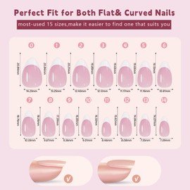 150Pcs White French Tip Press on Nails Medium Almond Fake Nails In15 Sizes 3 IN 1 Soft Gel Nail Tips Pink Glossy Reusable Acrylic Nails No Need to File False Nails for Women Girls Manicure