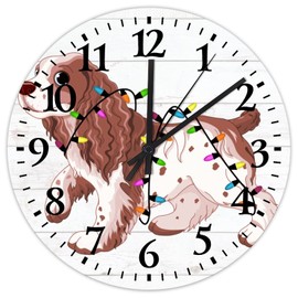 15 inch Christmas Dog with Lights Small Wall Clock Silent & Non-Ticking Dog Lover Gifts Modern Wall Clock Arabic Numeral Round Clock for Living Room Bedroom Kitchen Farmhouse Decor