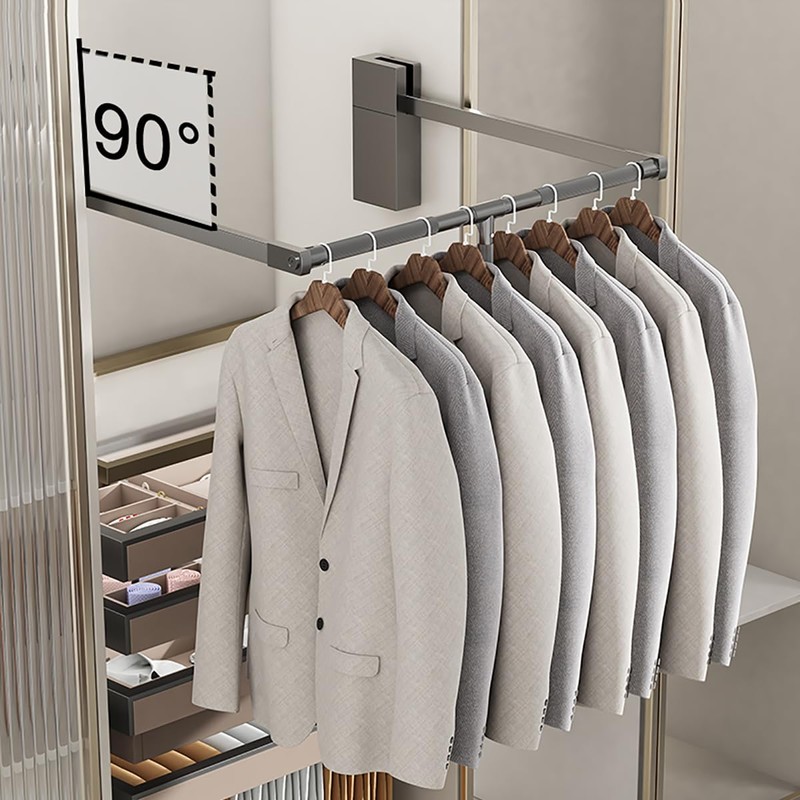 Pull Down Closet Rod for Hanging Clothes, Retractable Wardrobe Hanger