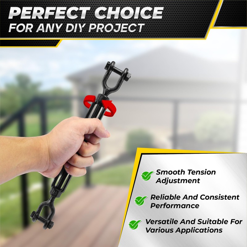 [Premium] 2 Pack 3/8”x11.4” Ultra Durable Jaw and Jaw Turnbuckle,