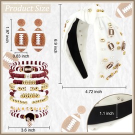 Norbiariz 11 Pcs Game Day Football Accessories White Set Charm Bracelet Earrings Football Headband for Women for Mother's Day Christmas Birthday Fans Gifts