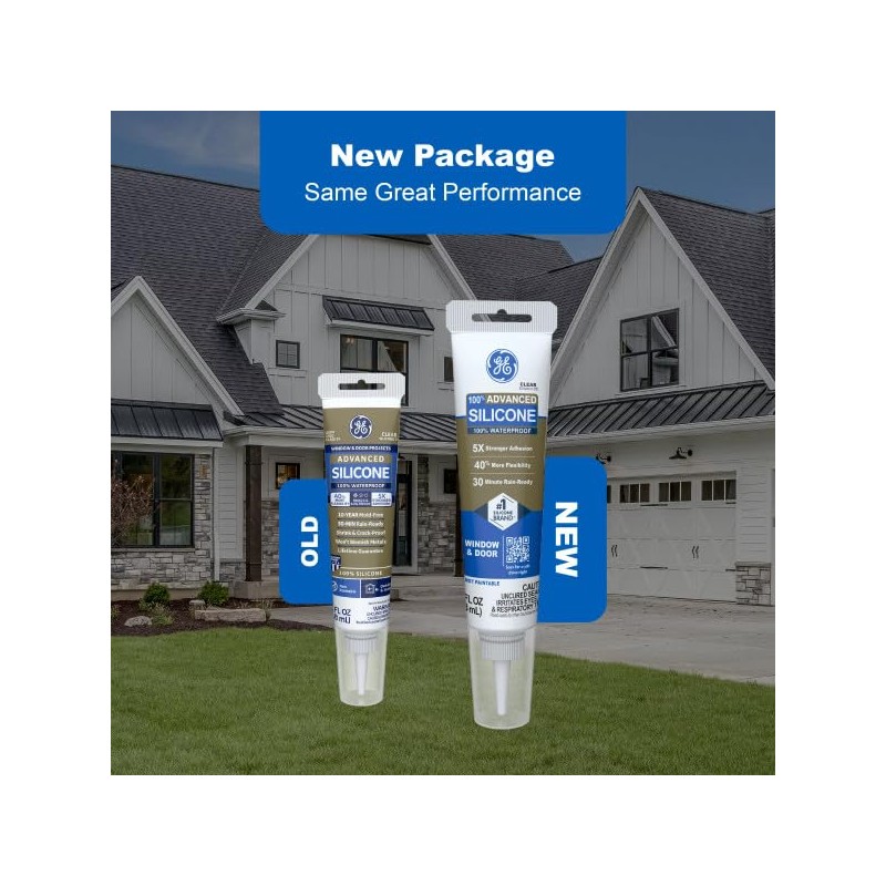 GE Advanced Silicone Caulk for Window & Door, Clear, 2.8