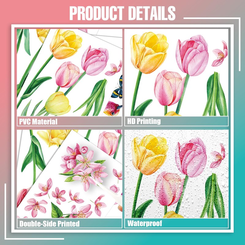 Spring Tulip Window Clings, 61 Pcs Butterfly Tulip Flower Hummingbird