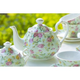 Grace's Teaware Grace Teaware Blue Cottage Rose Chintz Fine Porcelain 11-Piece Tea Set