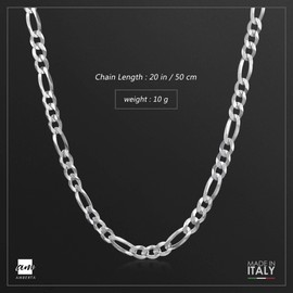 Amberta Unisex 925 Sterling Silver Flat Figaro Chain Necklace: Width 0.47 cm Length 50 cm/20 in