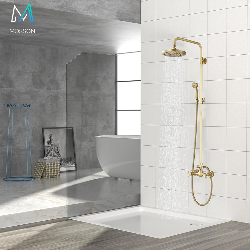 MOSSON Antique Brass Shower System Bathroom Shower Faucet Set with