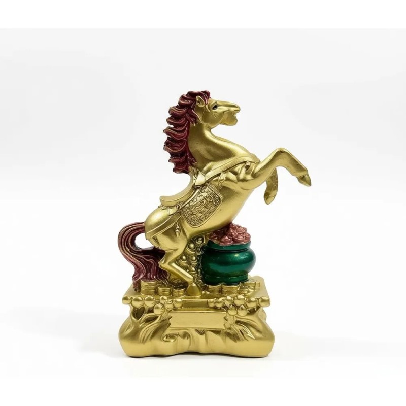 Caballo Figura De Resina Año Chino 8x5cm Dorado