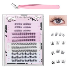 TokTech Partial False Eyelashes, Natural False Eyelashes, 0.3 - 0.5 inches (9 - 13 mm), Large Capacity, 126 Bundles, No Glue Required, Various Types, Mixed Eyelashes, 0.05 mm, Thin Transparent Axis