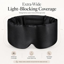 Mulberry Silk Wide Sleep Mask – Padded Adjustable Blackout Eye Mask with Hook-and-Loop Strap for Sleeping, Travel & Naps, Black