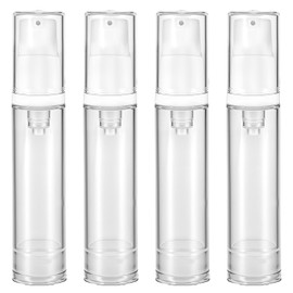 4 Pcs Empty Airless Pump Bottles, Refillable Clear Travel Pump Bottle Lotion Container Vacuum Cosmetic Container Press Pump Bottle for DIY Foundation Gel Lotion Moisturiser Shampoo Toiletry(10ml)