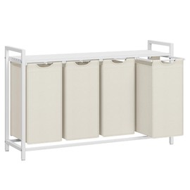 VASAGLE Laundry Hamper, Laundry Basket, Laundry Sorter with 4 Pull-Out and Removable Bags, Shelf, Metal Frame, 4 x 10.6 Gallons (40 L), 45.7 x 13 x 28.4 Inches, Cream White and Cloud White UBLH401W01