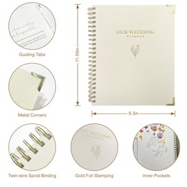 WeddingGiftsWedding Wedding Planner Book and Organizer for Bride - Elegant Linen Cover Wedding Planning Binder with Checklists,Pockets & Calendars,Perfect Engagement Gifts for Couples(Cream)