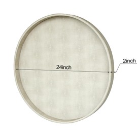HofferRuffer Extra Large Round Serving Tray 24'', Elegant Oversized Faux Leather Circle Ottoman Table Tray, Serve Tea Coffee Breakfast in Bedroom Living Room Kitchen (Cream White)