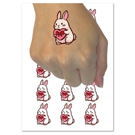 Cute Bunny Rabbit with Valentine's Day Heart Temporary Tattoo Water Resistant Fake Body Art Set Collection - 15 2" Tattoos (1 Sheet)