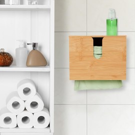 Relaxdays Paper Towel Dispenser with Lid for H2 Paper Hand Towels H x W x D 21 x 27 x 13 cm Hanging Bamboo Natural