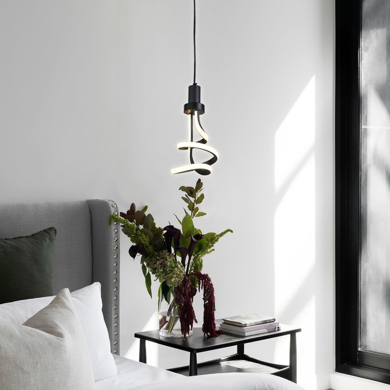 Cunfash Modern LED Pendant Light, Black Spiral LED Pendant Light