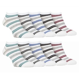 Farah Pack of 10 Men's Trainer Socks Quality Short Bamboo Socks, White Stripes