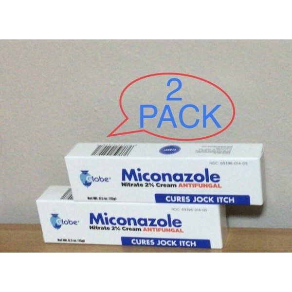 Globe Miconazole Nitrate 2% Antifungal Cream 1oz/30g, (2 Pack).