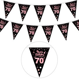 GoldRock Garland 70th Birthday Women Decoration Rose Gold, Decoration 70th Birthday Woman Man, 70th Birthday Decoration Banner, Bunting Decoration 70th Birthday Women Decoration, Birthday Banner 70
