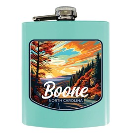 R and R Imports Boone North Carolina Sunset Autumn Design Souvenir 7 oz Steel Flask Matte Finish Seafoam Single