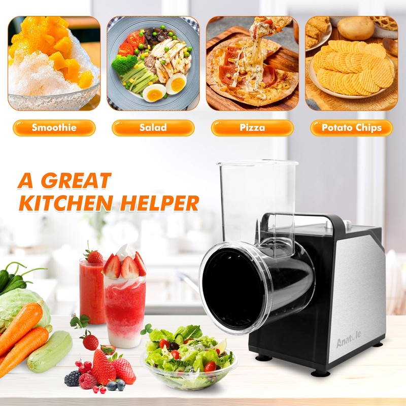 Anatole Electric Cheese Grater 7 Blades Ice Shaver Stainless Steel