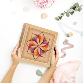 Wood Stitched String Art Kit with Shadow Box Square Lotus - Adult Or Kids Craft - Craft Kits for Teens String Art Kit for Adults 3D 3D Kids 10.75"